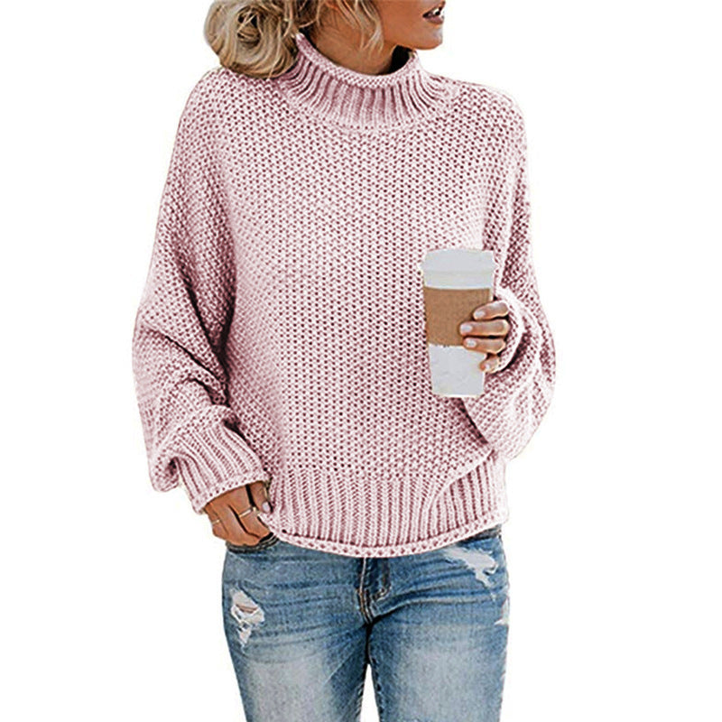 Solid Turtleneck Pullover Sweater Winter Fashion Casual Knitted Long-Sleeved Top Women's Clothing - Tout Pour Vous