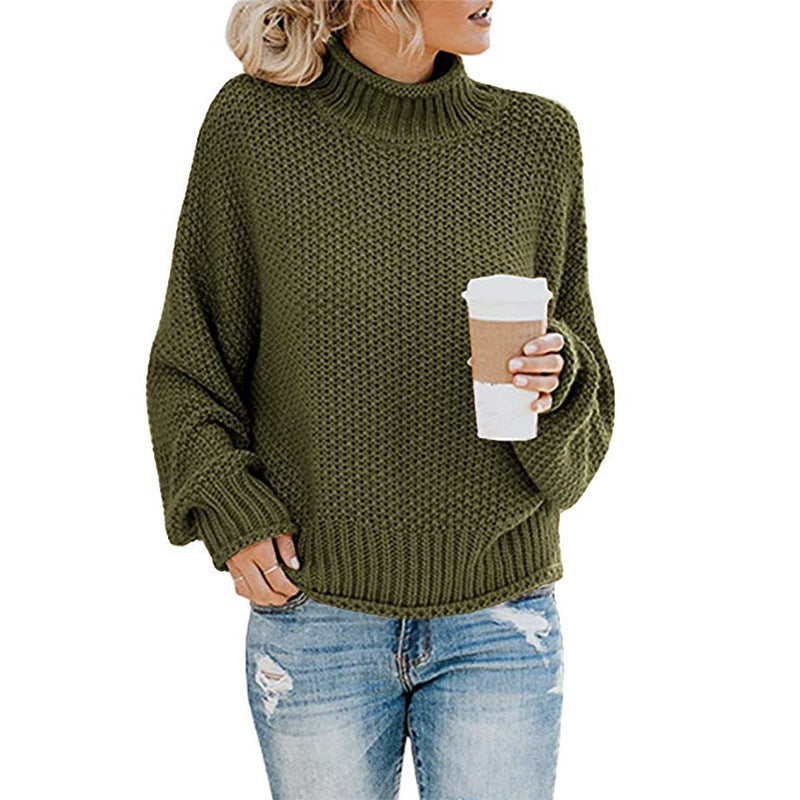Solid Turtleneck Pullover Sweater Winter Fashion Casual Knitted Long-Sleeved Top Women's Clothing - Tout Pour Vous