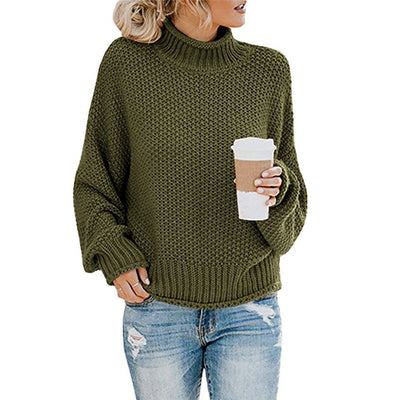 Solid Turtleneck Pullover Sweater Winter Fashion Casual Knitted Long-Sleeved Top Women's Clothing - Tout Pour Vous