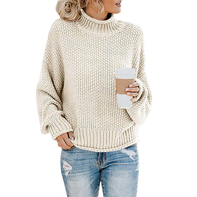 Solid Turtleneck Pullover Sweater Winter Fashion Casual Knitted Long-Sleeved Top Women's Clothing - Tout Pour Vous