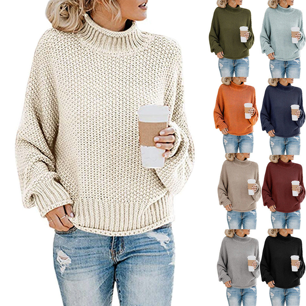 Solid Turtleneck Pullover Sweater Winter Fashion Casual Knitted Long-Sleeved Top Women's Clothing - Tout Pour Vous