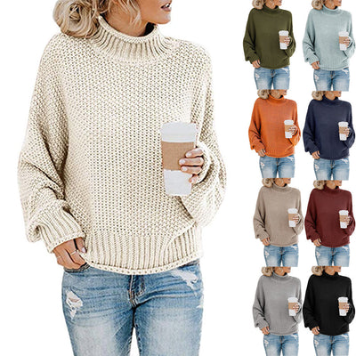 Solid Turtleneck Pullover Sweater Winter Fashion Casual Knitted Long-Sleeved Top Women's Clothing - Tout Pour Vous