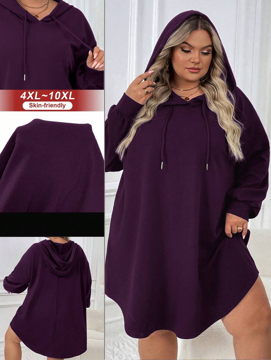 SHEIN CURVE+ Plus-size dames casual sport losse hoodiejurk met gebogen zoom, herfst/winter - Tout Pour Vous