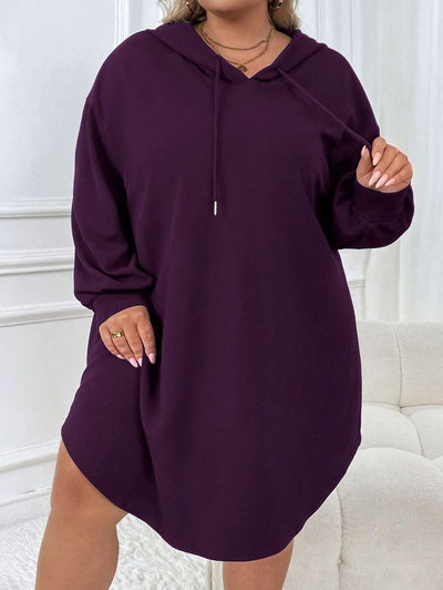 SHEIN CURVE+ Plus-size dames casual sport losse hoodiejurk met gebogen zoom, herfst/winter - Tout Pour Vous
