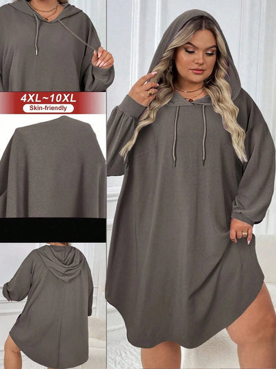 SHEIN CURVE+ Plus-size dames casual sport losse hoodiejurk met gebogen zoom, herfst/winter - Tout Pour Vous