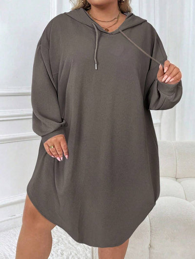 SHEIN CURVE+ Plus-size dames casual sport losse hoodiejurk met gebogen zoom, herfst/winter - Tout Pour Vous