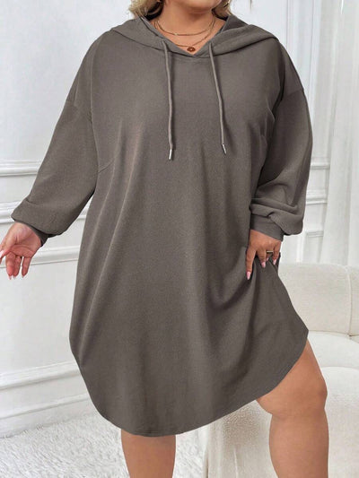 SHEIN CURVE+ Plus-size dames casual sport losse hoodiejurk met gebogen zoom, herfst/winter - Tout Pour Vous