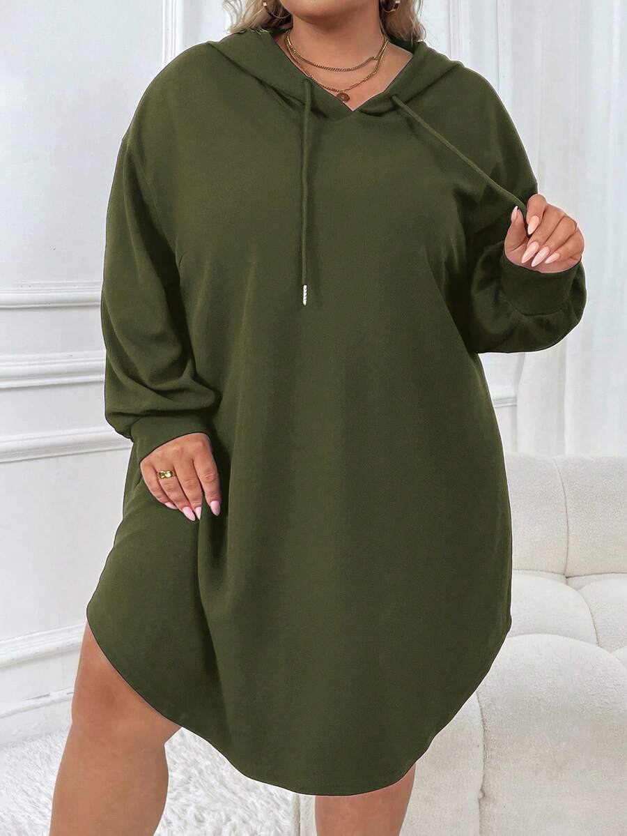 SHEIN CURVE+ Plus-size dames casual sport losse hoodiejurk met gebogen zoom, herfst/winter - Tout Pour Vous