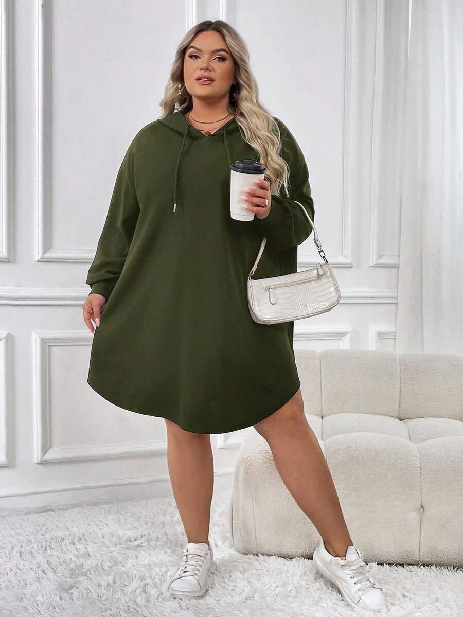 SHEIN CURVE+ Plus-size dames casual sport losse hoodiejurk met gebogen zoom, herfst/winter - Tout Pour Vous