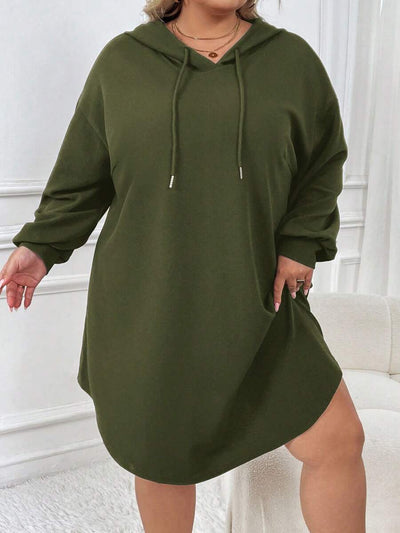 SHEIN CURVE+ Plus-size dames casual sport losse hoodiejurk met gebogen zoom, herfst/winter - Tout Pour Vous