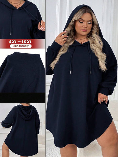 SHEIN CURVE+ Plus-size dames casual sport losse hoodiejurk met gebogen zoom, herfst/winter - Tout Pour Vous