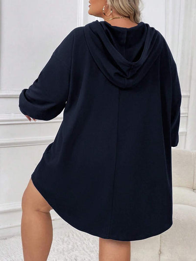 SHEIN CURVE+ Plus-size dames casual sport losse hoodiejurk met gebogen zoom, herfst/winter - Tout Pour Vous