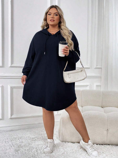 SHEIN CURVE+ Plus-size dames casual sport losse hoodiejurk met gebogen zoom, herfst/winter - Tout Pour Vous