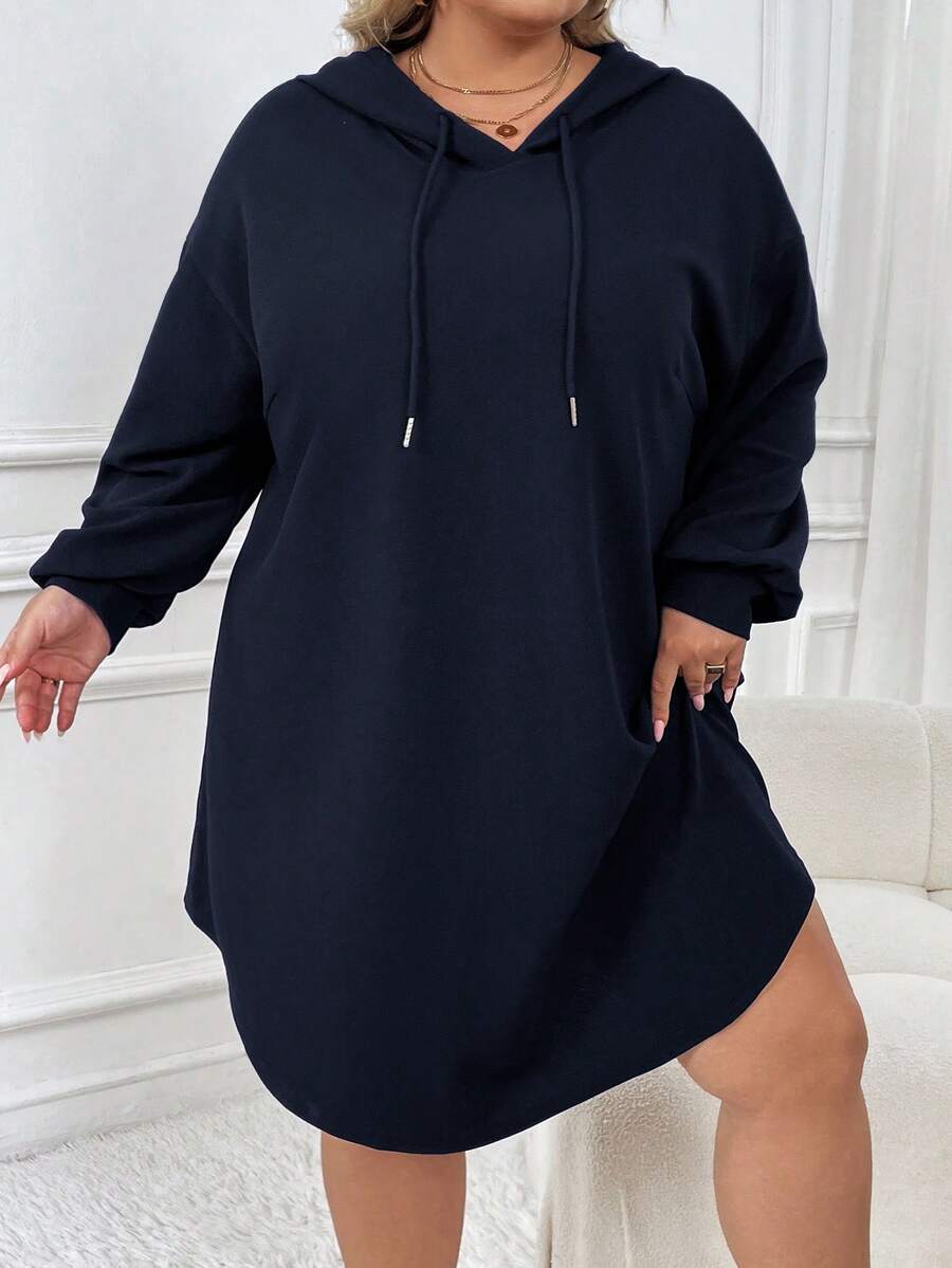 SHEIN CURVE+ Plus-size dames casual sport losse hoodiejurk met gebogen zoom, herfst/winter - Tout Pour Vous