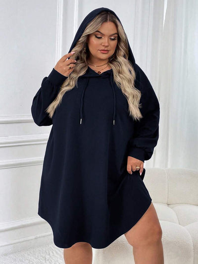 SHEIN CURVE+ Plus-size dames casual sport losse hoodiejurk met gebogen zoom, herfst/winter - Tout Pour Vous