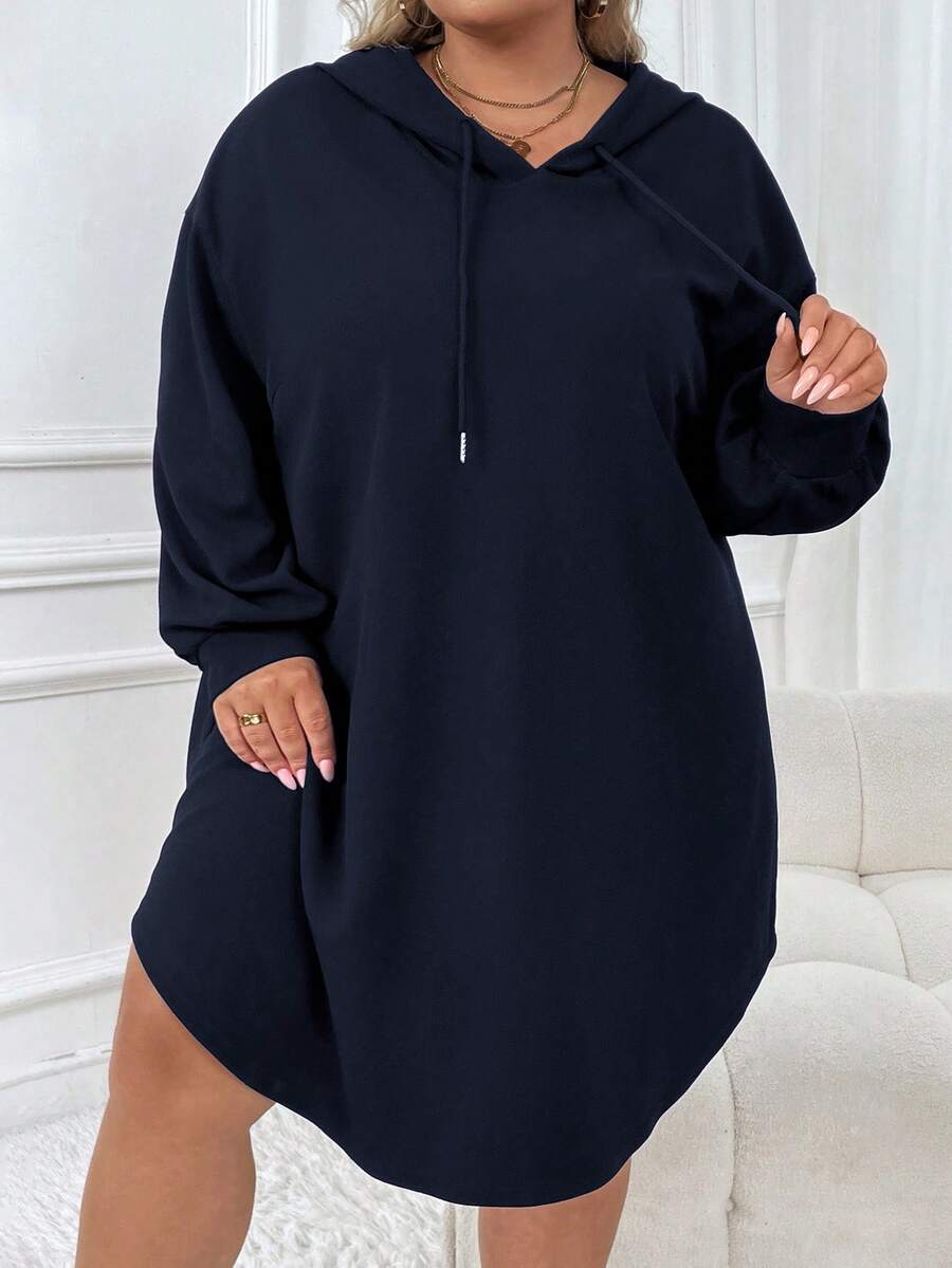 SHEIN CURVE+ Plus-size dames casual sport losse hoodiejurk met gebogen zoom, herfst/winter - Tout Pour Vous