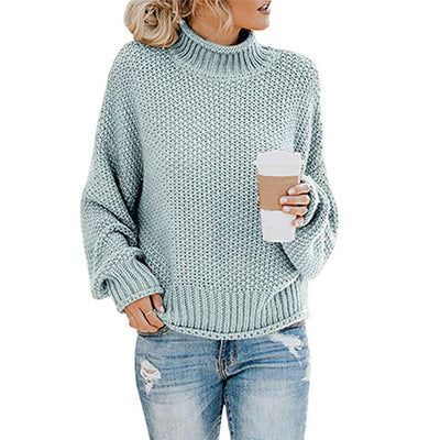 Solid Turtleneck Pullover Sweater Winter Fashion Casual Knitted Long-Sleeved Top Women's Clothing - Tout Pour Vous