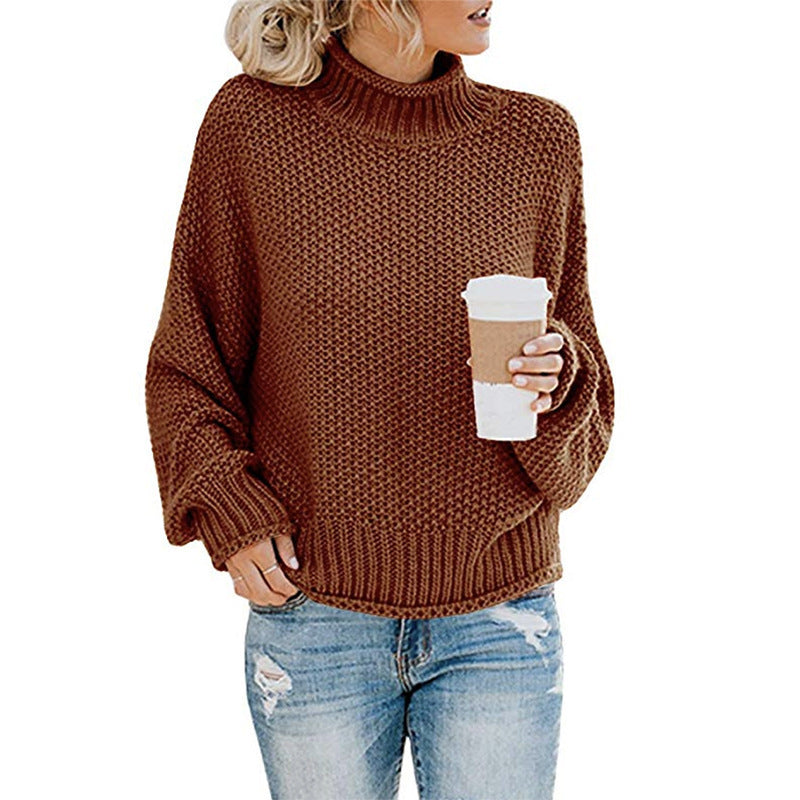 Solid Turtleneck Pullover Sweater Winter Fashion Casual Knitted Long-Sleeved Top Women's Clothing - Tout Pour Vous