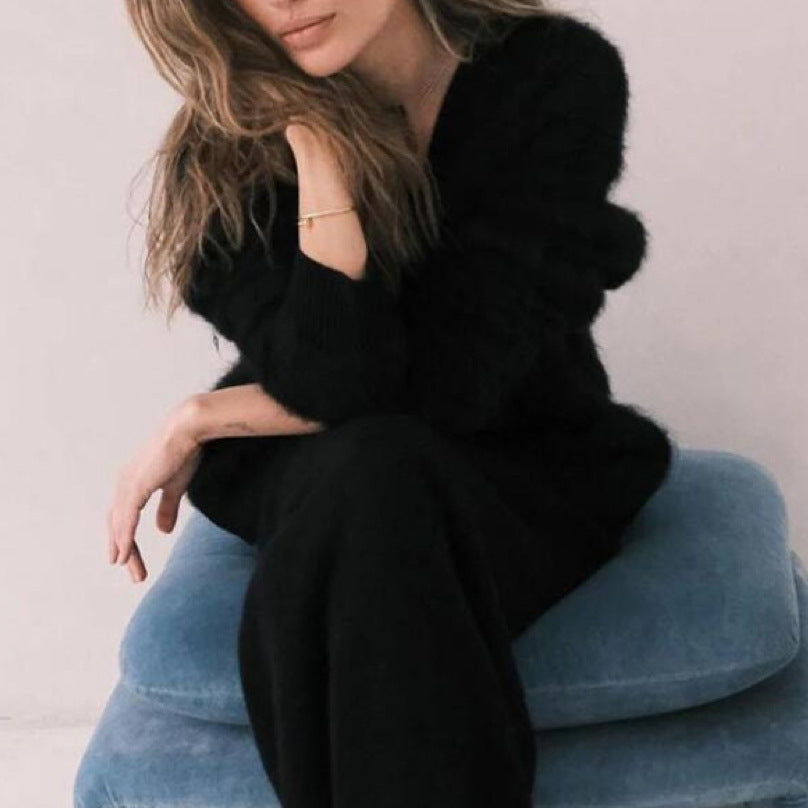 Loose V-neck Button Cardigan Fall Winter Fashion Single Breasted Knitted Sweater Top Women's Clothing - Tout Pour Vous