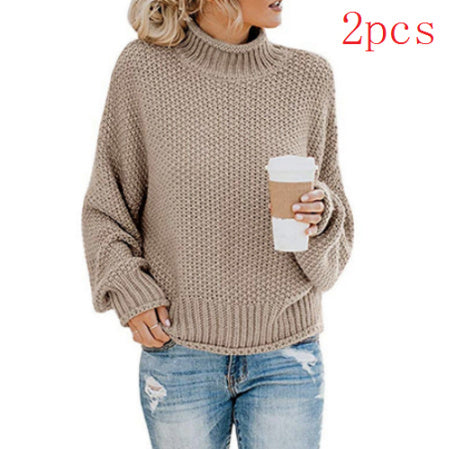 Solid Turtleneck Pullover Sweater Winter Fashion Casual Knitted Long-Sleeved Top Women's Clothing - Tout Pour Vous
