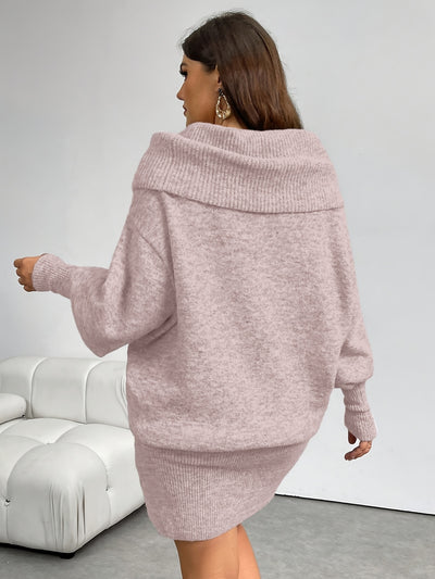 Plus Size, 21e Eeuw Grijze Off-Shoulder Jurk - Elegante Lange Mouwen A-Lijn Midi Jurk met Stack Neck, All-Season Casual tot Formele Kleding (Kantoor, Feest, Bruiloft) - Zachte Stof, No-Design