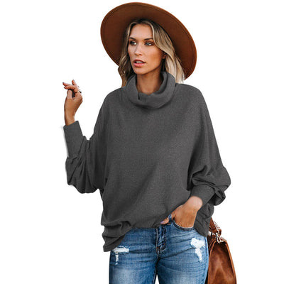 All-match High-neck Solid Color Long-sleeved Top Loose Sweater Women - Tout Pour Vous